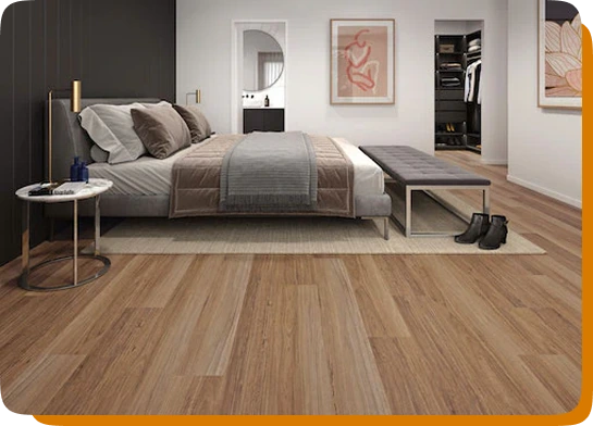 beige wood look vinyl flooring in bedroom