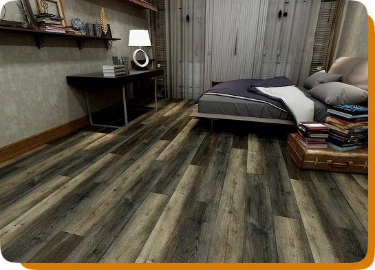 grey distressed vinyl flooring in bedroom